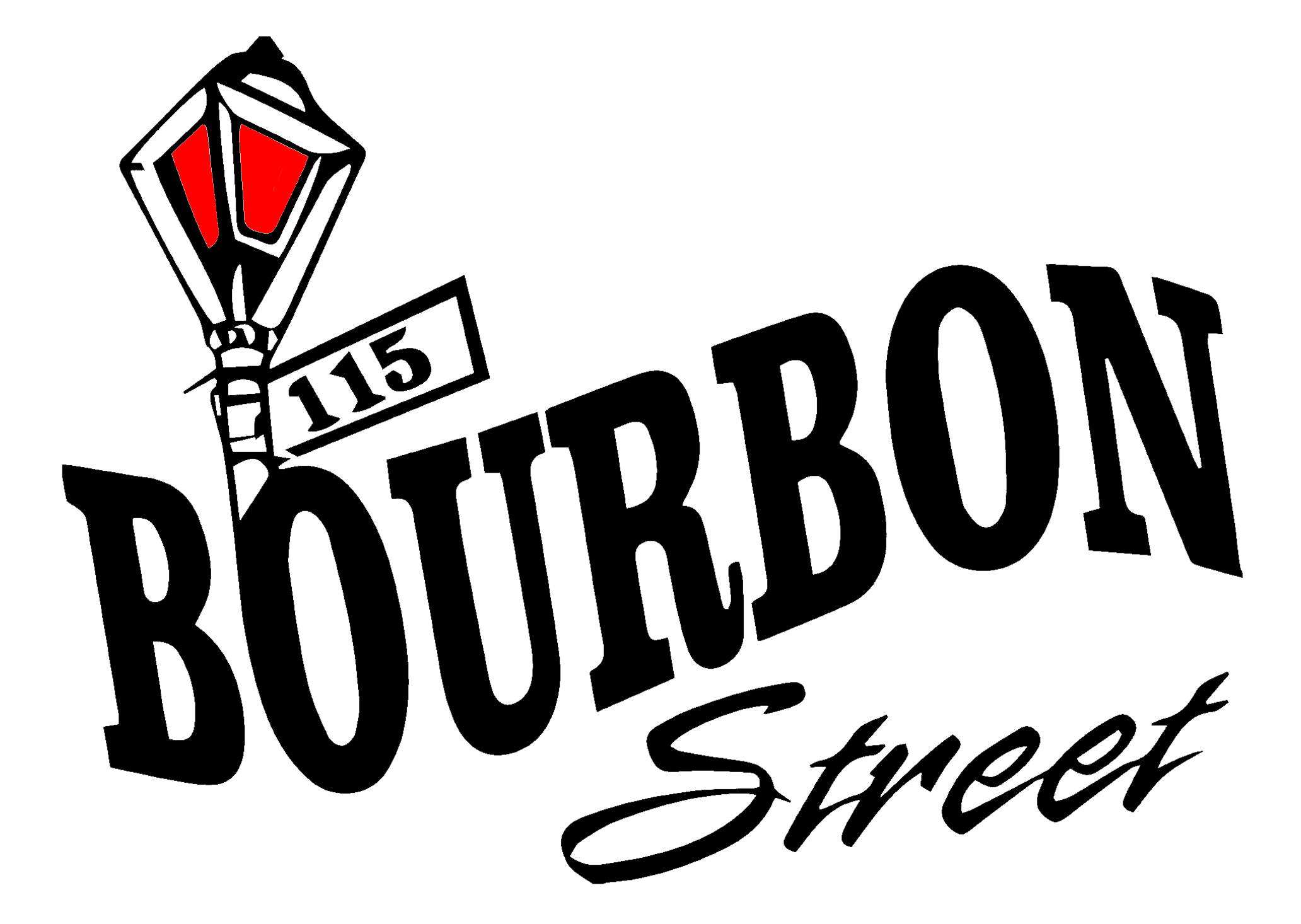 115 Bourbon Street logo with red light