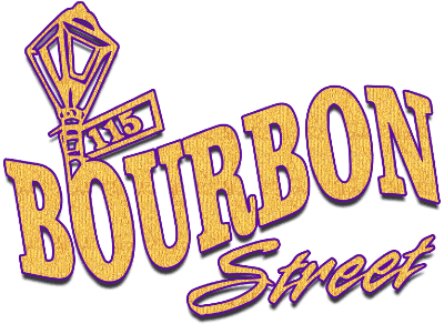 115 Bourbon Street gold and purple logo