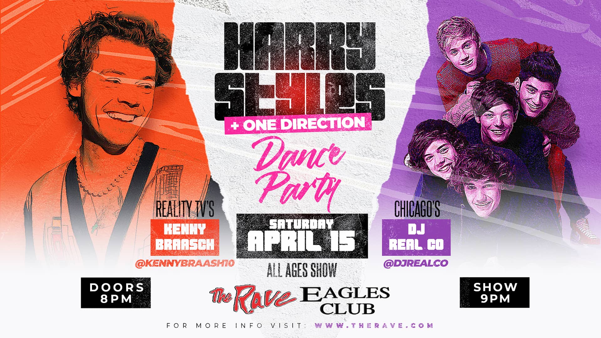 Poster for the Harry Styles Dance Party on Saturday April 15th at The Rave in Milwaukee, WI.